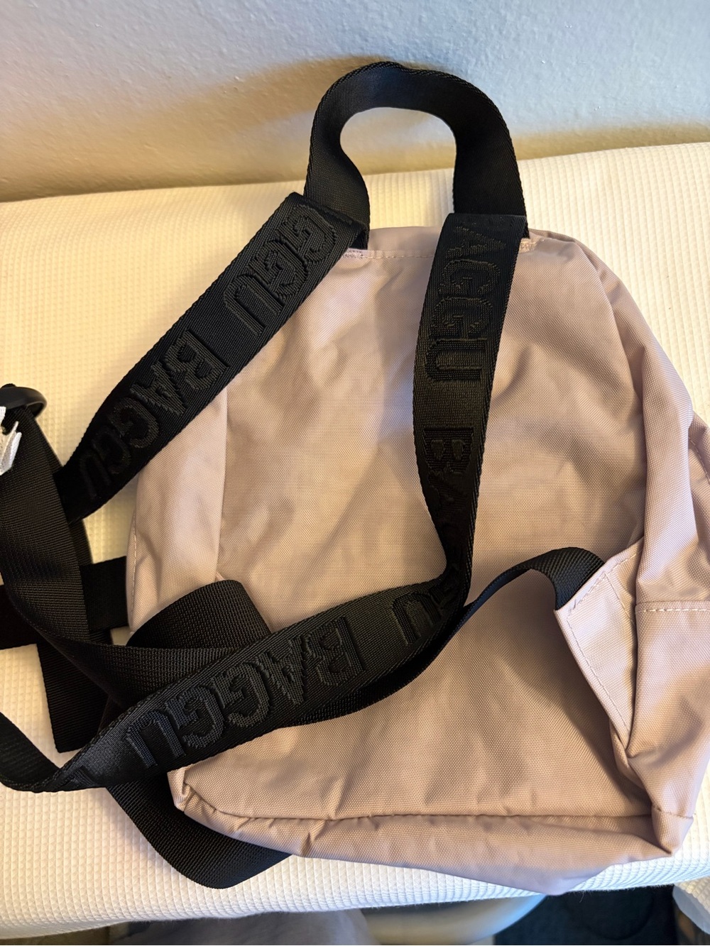 NWT BAGGU Dusty Pink Mini Nylon Backpack with Black Straps